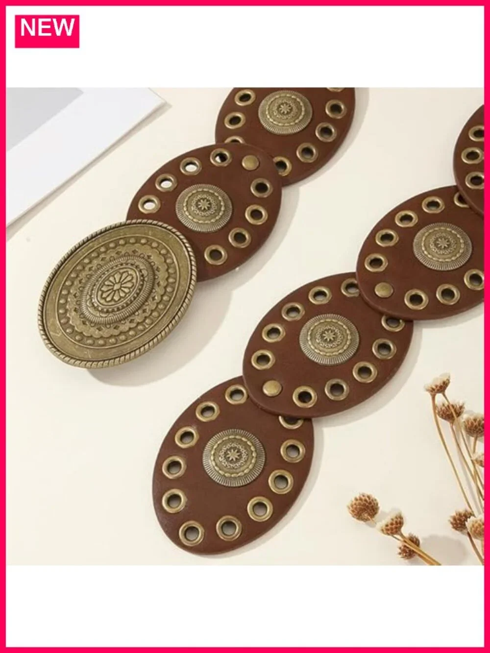 Vintage Cowgirl Concho PU Leather Wide Disc Belt Adjustable